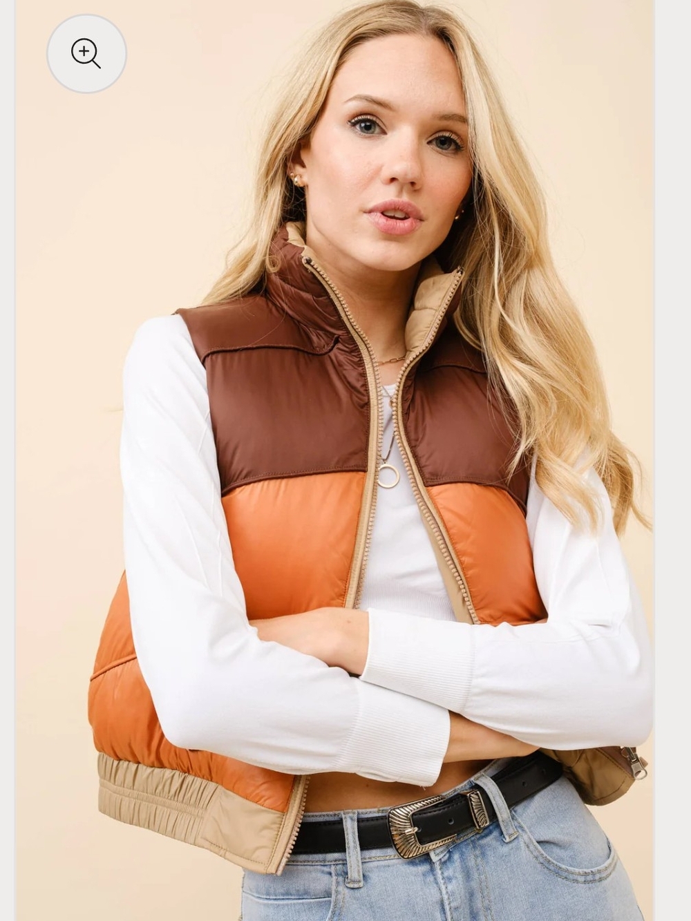 NWOT Retro Colorblock Puffer Vest - Brown & Orange